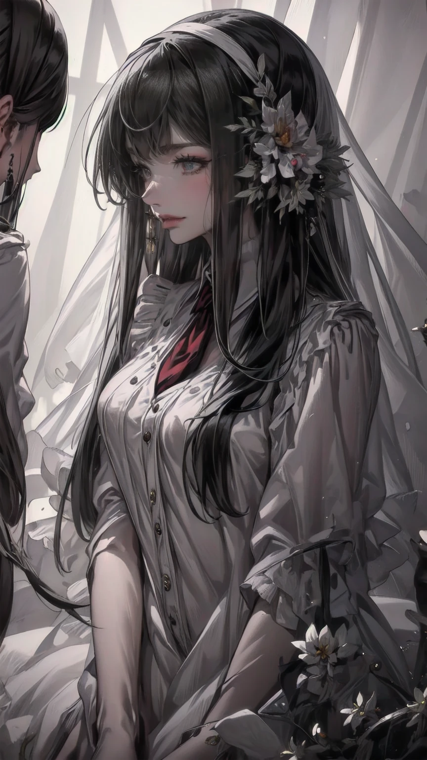 ( BEAUTIFUL GIRLS:1.3), 1 GIRL WITH HIM,masterpiece,  super high resolution  ,  rich contrast ,high quality,8k,  Highly Detailed CG Unit Wallpaper ,Texture,That&#39;s ridiculous.,RAW photo,Highest quality Anime, Depth of Boundary Described ,Ultra-precise eyes,  growing skin  ,Glitter Effect, Beautiful Shiny Lips ,knzkrnk  , Long Hair, Grey Hair,  side lock,  twin tails, Drill Hair, twin drills, bangs, Hair between the eyes,  Hair Ornament,  Hair Ribbon , Red eyes, medium breasts, score_9,  score_8_up,  score_7_up, sauce_Anime,( Cane with Rose Chips ),Theater stage,Tilt your head.,Gothicta,( Open Your Mouth Wide and Sing )
