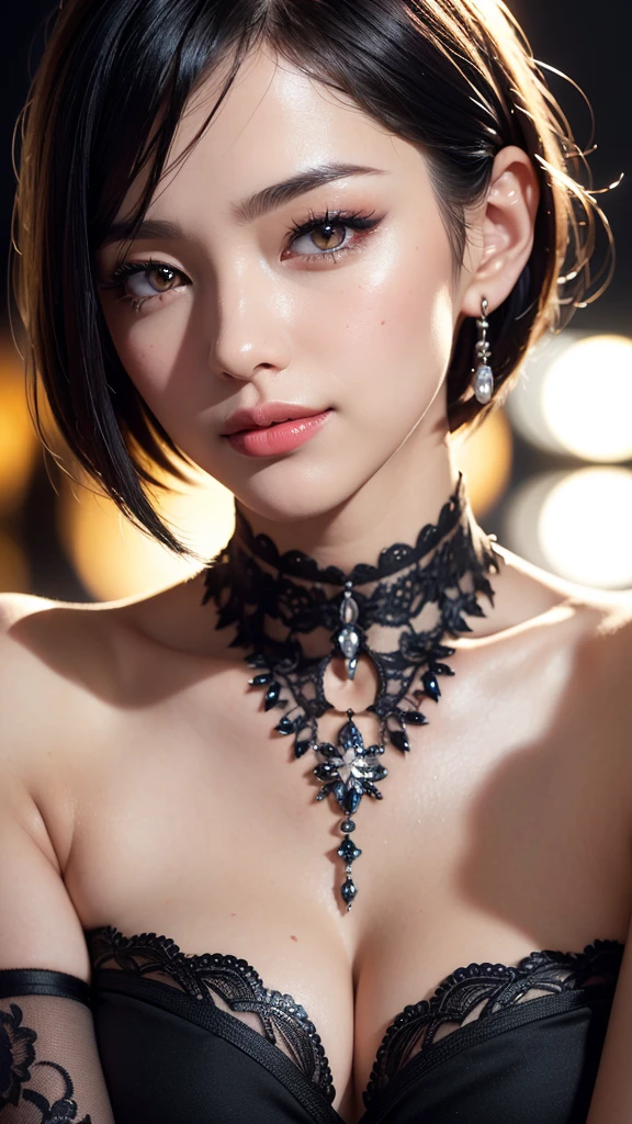 Close-up of a woman wearing a butterfly necklace, necklace around the neck, choker necklace, a black choker, wearing intricate black choker, wearing black choker, a black choker, wearing a choker, Black necklace, choker necklace, choker around neck, necklace, black leather choker, butterfly jewelry, 2 0 2 0 fashion, beads cross onbare chest