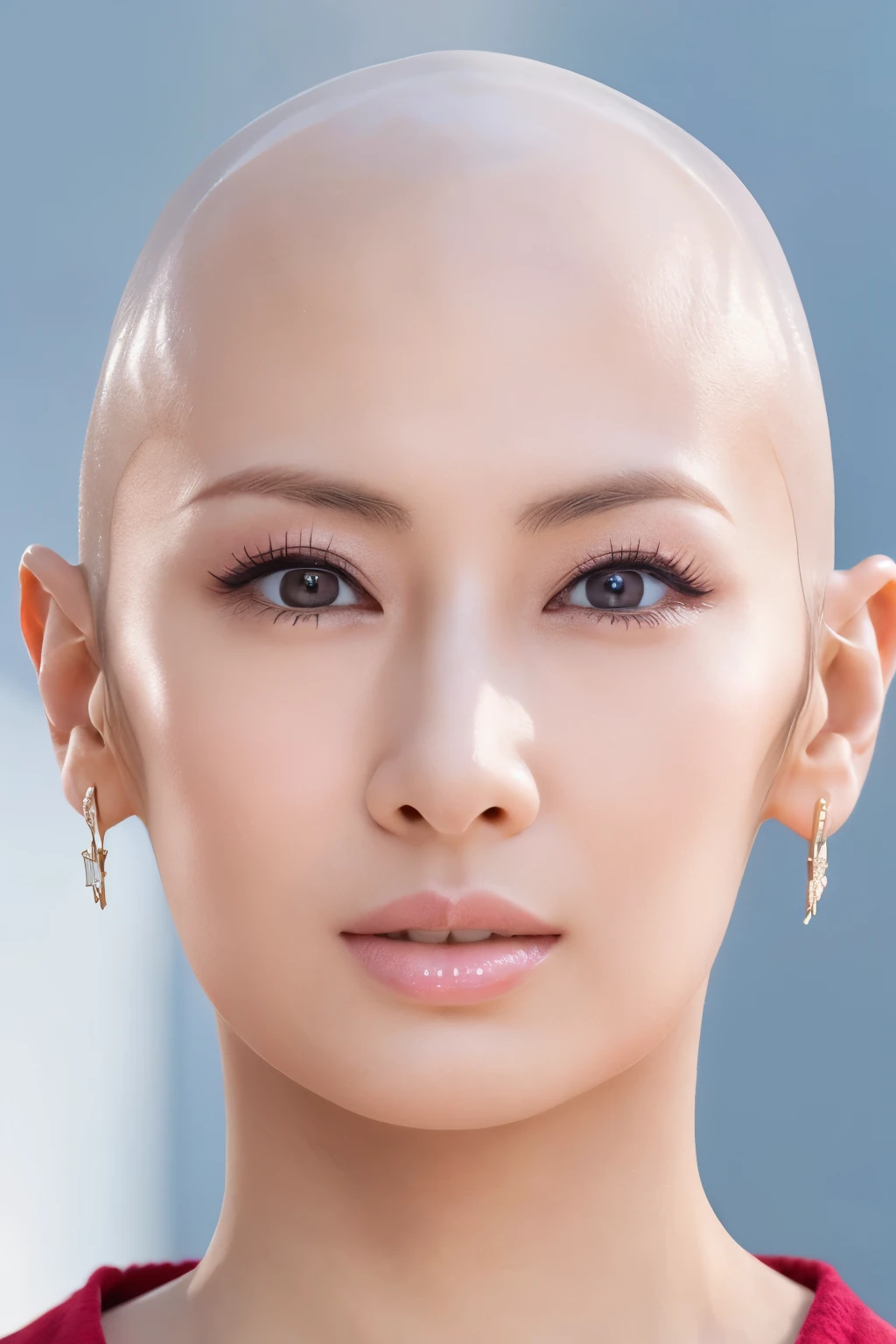 ID photo,ID photo,ID photo,front view,(Realism:1.4),Japanese female new recruits,Intricate details,Anatomical basis,Depicted in detail,A detailed face,Realistic skin texture,Vivid details,Perfect Anatomy,Perfect Anatomy,Anatomically correct hand,Anatomically correct fingers,Japanese Beauty star,pose(standing),Simple background,A body that makes you want to touch it,foxy make up,The most beautiful stars,intelligent and beautiful star model,(chin is thin),Detailed eyes,Forehead,bald head(No hair),Forehead,bald head(No hair),Forehead,bald head(No hair),Bright lighting,Bright lighting,Bright lighting,front view,