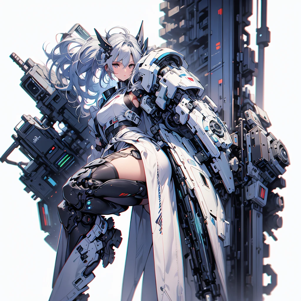 (masterpiece,   best quality ), (  perfect athletic body  :1.2), (Detailed Hair), super detailed,   anime style , Full Body,   cyberpunk ninja gunner girl, Wearing techwear, blue accessories ,  Equipped with a giant tech gun  ,  Black and white hair , stew, Mechanical Arm Guard, Put on your tech boots, 8k high resolution,   trendy art station  ,    White Background  ,  Standing in the wilderness , whole body,