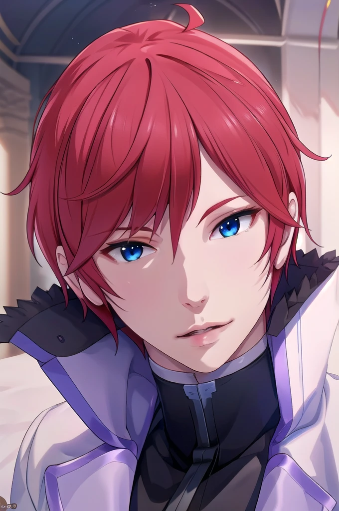 a handsome boy with red hair and blue eyes, wearing a white playboy bunny outfit, solo focus, textured skin, (best quality,4k,8k,highres,masterpiece:1.2),ultra-detailed,(realistic,photorealistic,photo-realistic:1.37),cinematic lighting,dramatic lighting,detailed facial features,beautiful detailed eyes,beautiful detailed lips,extremely detailed eyes and face,longeyelashes,studio lighting,professional,vivid colors, character doing thumbs up to camera