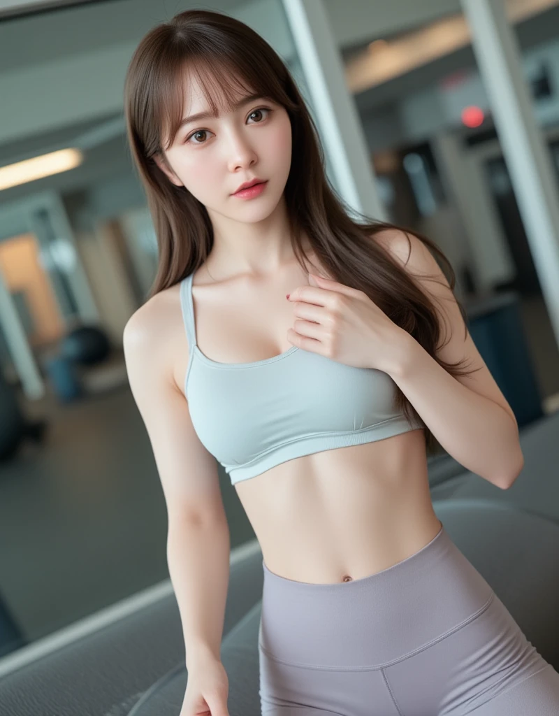 1girl, 25years old woman, (perfectly detailed face), ((looking at viewer)), ((White skin)), (bright lighting:1.2), perfect lighting, Cleavage, ((slim body)), ((Healthy and slim body)), CUL0TT3S, ((Fits snugly against the body wearing a sports bra and leggings)), Training Gym, Exercise at the gym, Sit on a balance ball, dynamic, photorealistic, (bokeh), UHD, anatomically correct, masterpiece, highres

