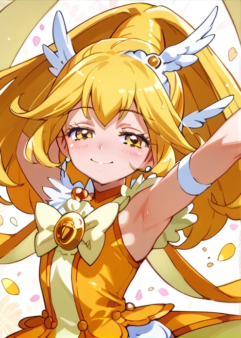 score 9, score 8 up, score 7 up, rating questionable,
detailed background, shiny skin,
curepeace, 
half-closed eyes, suggestive smile, armpit, blush,