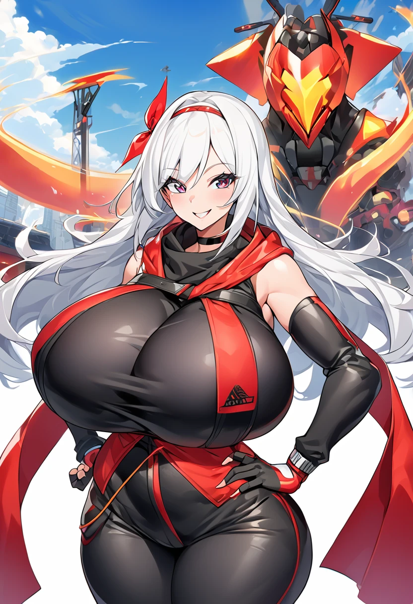 score_9, score_8_above, score_7_above, source_animated, BREAK Thucc Milf Hot 1girl,  looking at the viewer , smile,  hand on hip, DefKasane , long hair,  hair ornament , choker, black jacket, Gigantic breasts gigantic black scarf , red cape,  Separate sleeves , cables, red gloves,  fingerless gloves ,  black pants , al aire libre, sky, nube Big  Milf Thicc Hot Big Ass Curvilínea Cintura plana Milf ❤️‍🔥❤️‍🔥❤️‍🔥❤️‍🔥❤️‍🔥🔞🔞🔞🔞🥛🥛🥛🚺🚺💘💘💘 big milf Hot Ass Culina con gran Culo sabroso