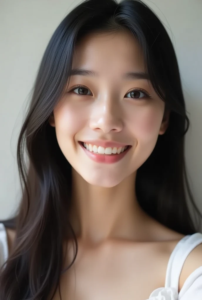 Japanese girl, smile, selfie ,long hair, black hair, 