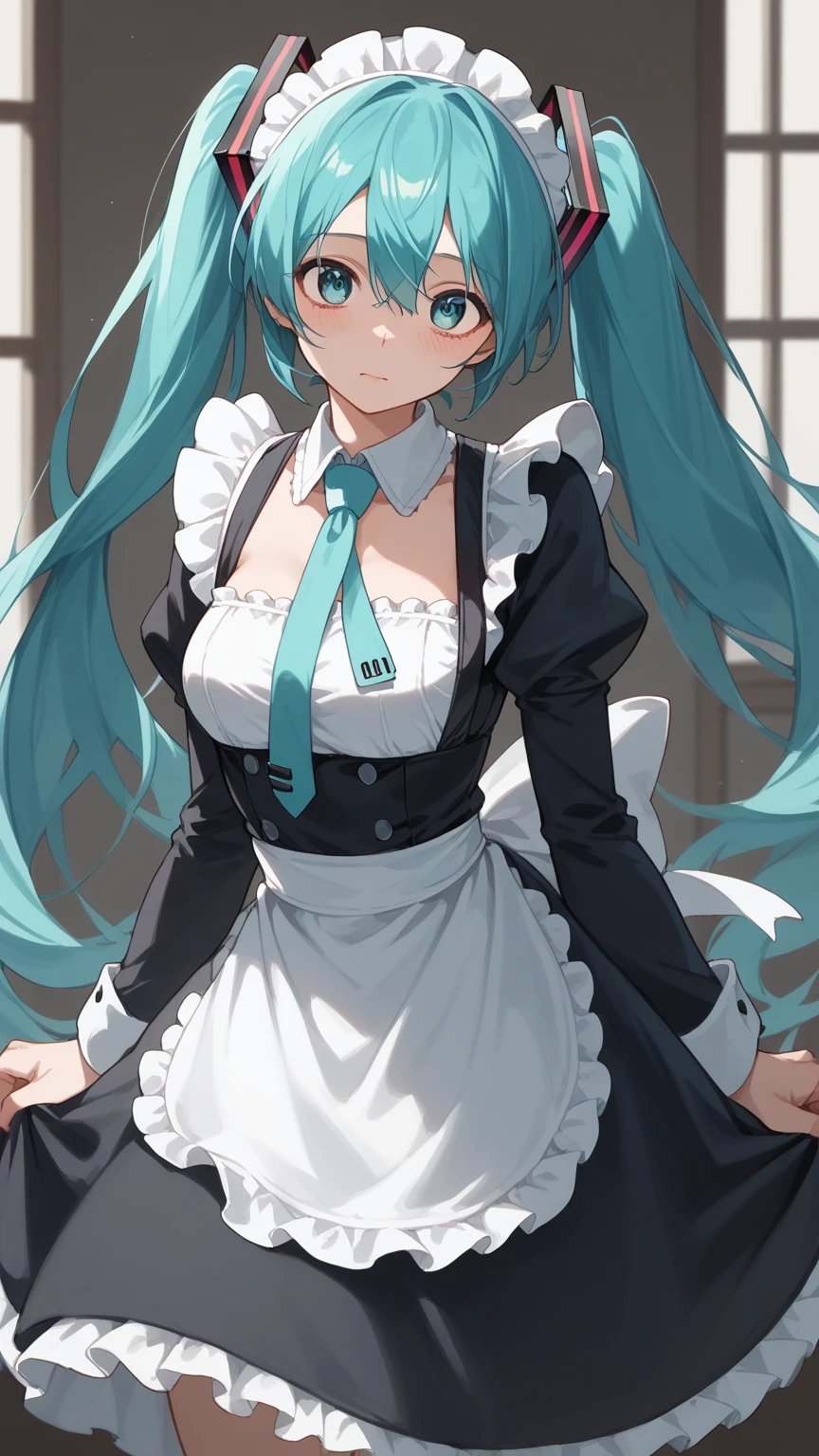 (((Maid uniform)))), (((Large target)))), Intoxicated eyes,  Hatsune Miku,