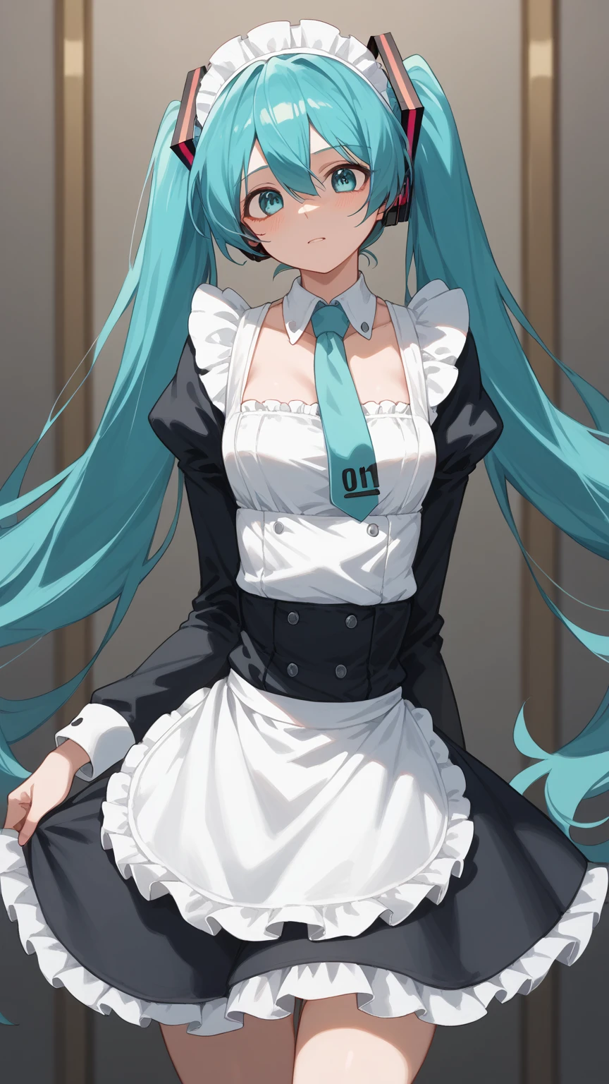 (((Maid uniform)))), (((Large target)))), Intoxicated eyes,  Hatsune Miku,