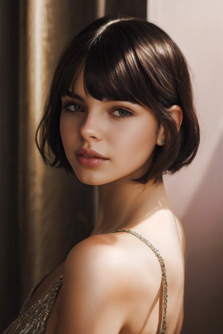 (photorealism:1.2), beautiful woman, bob cut, teen, black hair