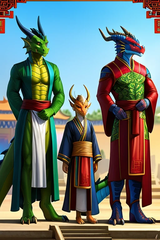 three green dragon with sunglasses and a white diaper are standing in a row, dragon-inspired cloth robes, as atlantean reptilian warriors, dragon - inspired suit, dragons, chinese dragon concept art, full body dragon concept, as an anthropomorphic dragon, ultraterrestrial dragons, by Adam Marczyński, dragon art, cgsociety 9