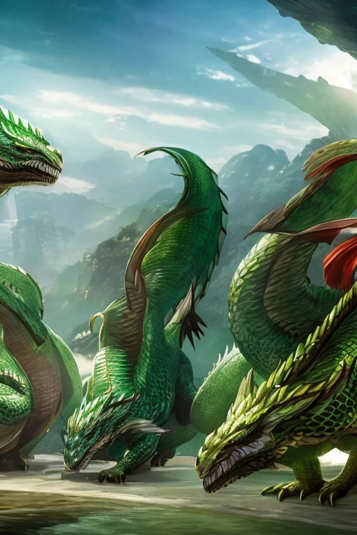 three green dragon with sunglasses and a white diaper are standing in a row, dragon-inspired cloth robes, as atlantean reptilian warriors, dragon - inspired suit, dragons, chinese dragon concept art, full body dragon concept, as an anthropomorphic dragon, ultraterrestrial dragons, by Adam Marczyński, dragon art, cgsociety 9