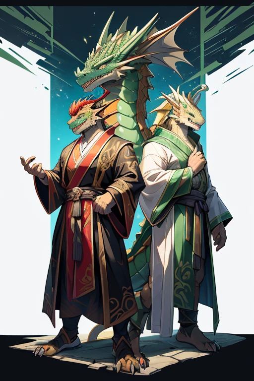 three green dragon with sunglasses and a white diaper are standing in a row, dragon-inspired cloth robes, as atlantean reptilian warriors, dragon - inspired suit, dragons, chinese dragon concept art, full body dragon concept, as an anthropomorphic dragon, ultraterrestrial dragons, by Adam Marczyński, dragon art, cgsociety 9