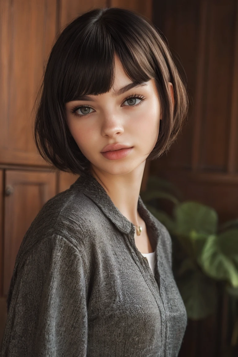 (photorealism:1.2), beautiful woman, bob cut, teen, black hair
