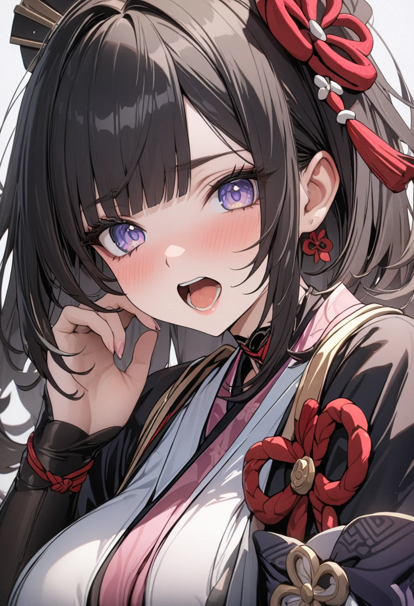 Nezuko kamado, black hair, hair bobbles, wince, longeyelashes, solid circle eyes, fake animal ears, light smile, ear blush, fang, ccurate, black hair, long hair, hair bow, glowing eyes, anime style, Surrealism, drop shadow, anaglyph, stereogram, tachi-e, pov, atmospheric perspective, 8k, super detail, best quality, anatomically correct, anatomically correct, UHD, high details, high quality