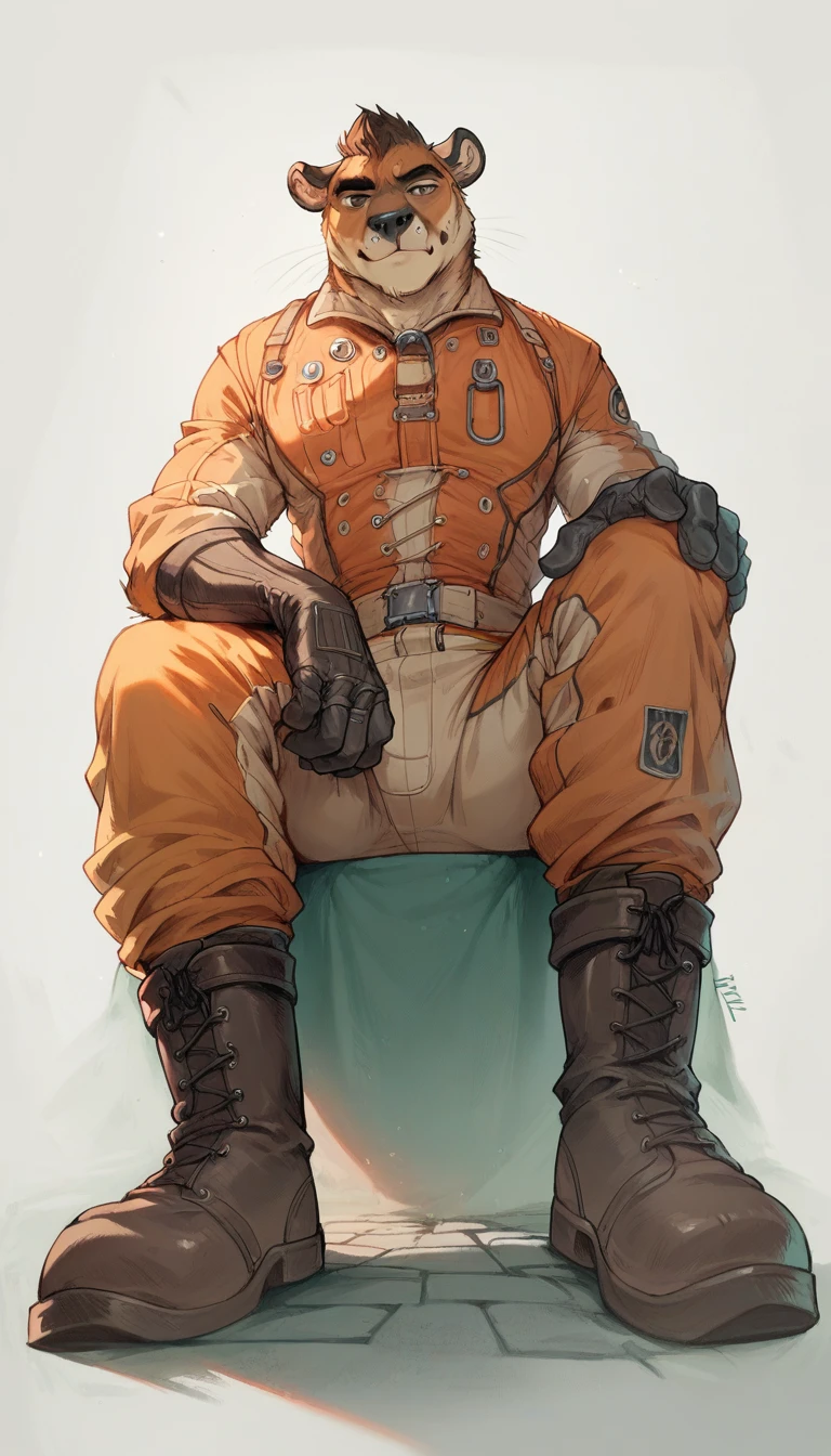 anthro furry military men, Low angle, long shoot, good face, The style of the artwork should resemble that of Jacques-Louis David, POV:stomping your face!, boots, sitting