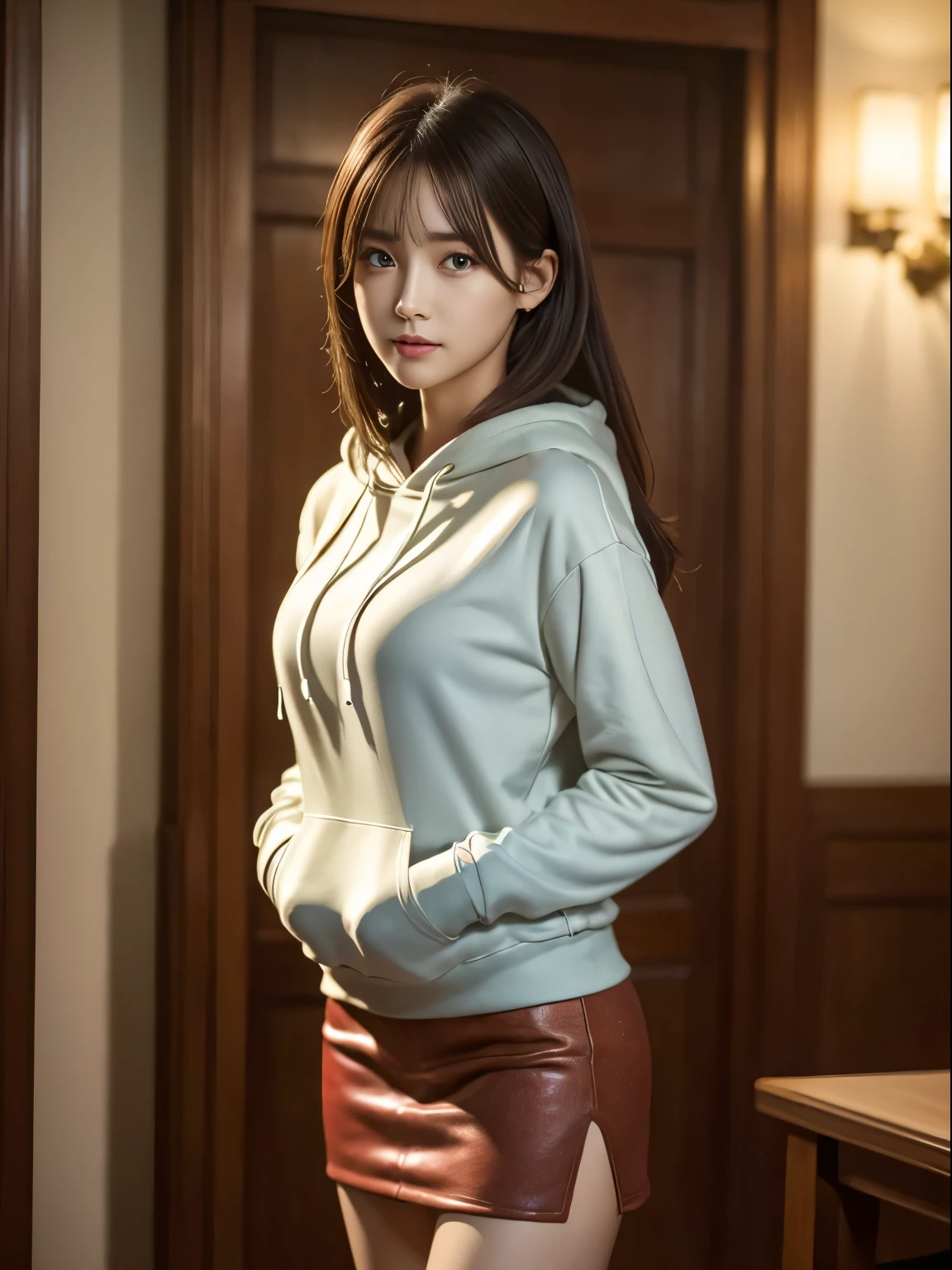 (skin blemish:1), (skindentation), black eye, 1girl, 23yo, (((woman))), solo, realistic,  best quality, photorealistic, masterpiece, 8k, high res, solo, extremely detailed face,  (professional lighting, bokeh), (light particles, lens flare, glowing particles:0.6), (dynamic pose:1.2), soft lighting, top angle view, fashionable and trendy atmosphere, japan, gundam, yokomohama, concert, ((daytime)), ((looking at the viewer)), (looking at the camera),(portrait:0.6), cowboy shot, close up, gorgeous, standing, keep original facial proportion,  full body,  (small breast),  (medium hair), brown hair, floating hair, lips, lipstick, seductive smile, teeth, floating hair, smile, casual wear, (oversize jacket), tshirt, (sweater), one piece dress,  <lora:IkutaL:0.9>