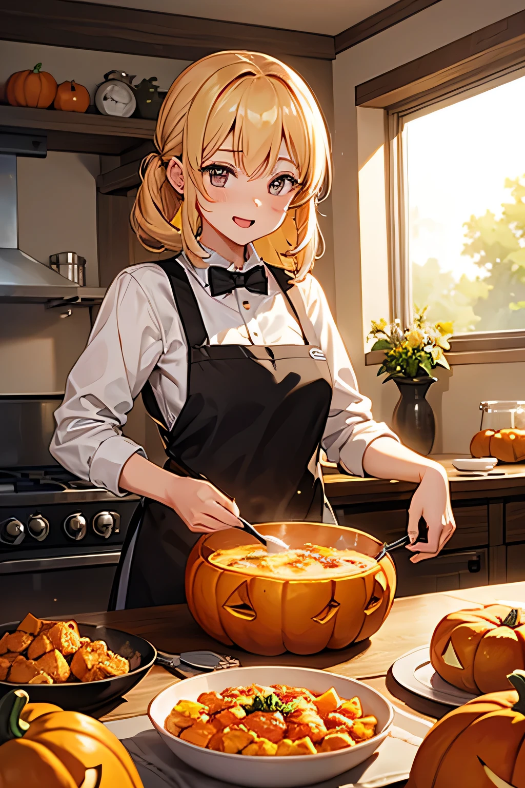 Girl,Cook the pumpkin