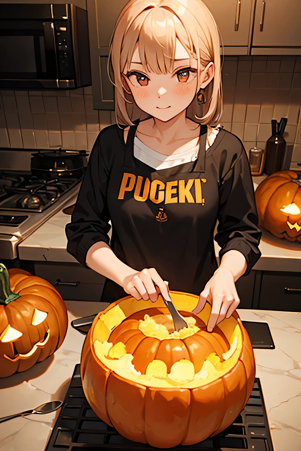 Girl,Cook the pumpkin