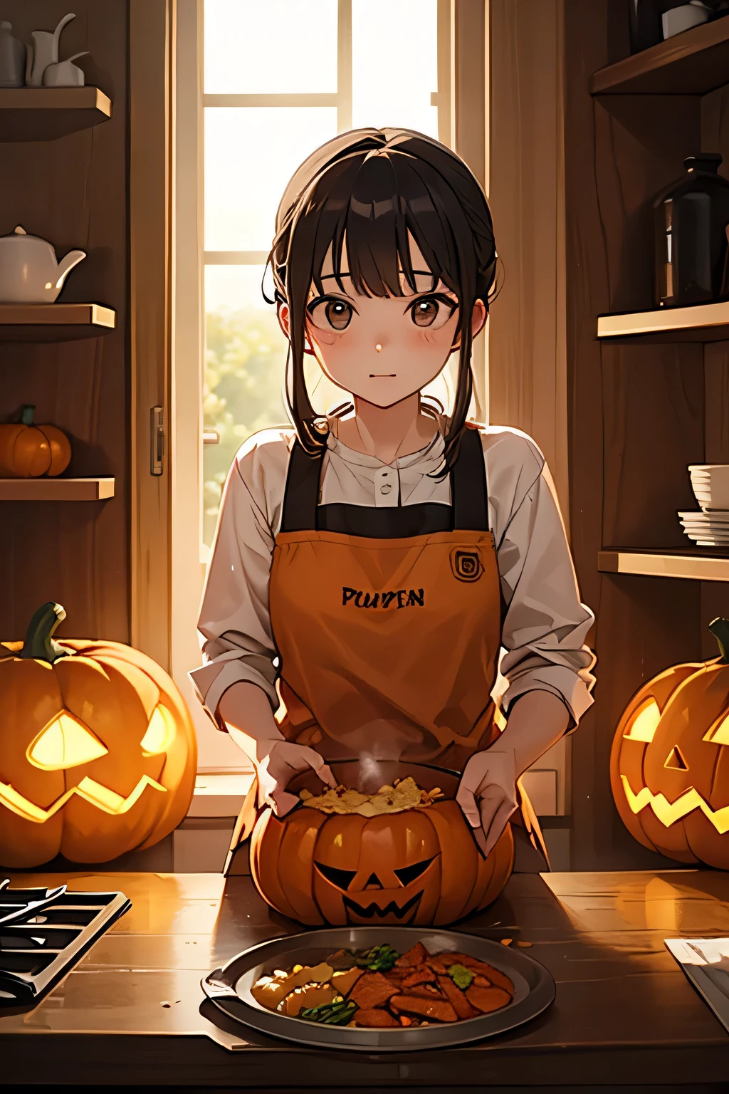 Girl,Cook the pumpkin