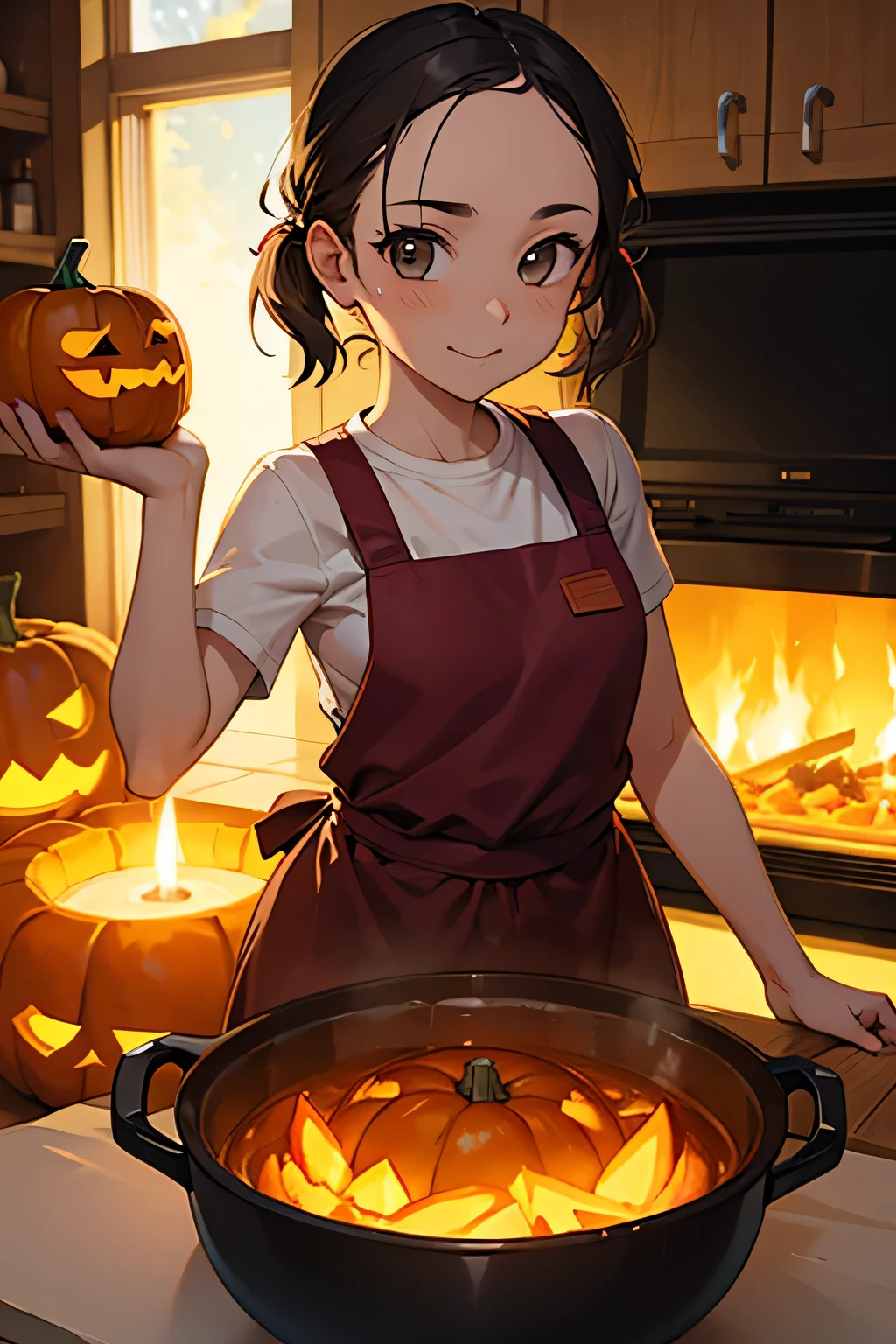 Girl,Cook the pumpkin