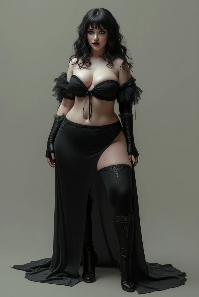 woman in brown dress and shorts hairstyle posing of the dark room, wearing brown clothes and cape, abaya outfit, with a long brown cape, cold fashion model, plus size, plus size woman, wearing brown robe, woman in brown robes, beautiful burqa's woman, thicc, brown outfit,, wearing a brown dress, brown , with stockings ,bbwchan, large cleavage, very large cleavage, massive cleavage , wearing a sneakers, 33 years old woman, asian women , short hair , full body. ((Detailed texture of tattooed skin)), tattoo round breasts, irezumi tattoo style, tattoo on breasts, tttattoo, showing her thigh , tattoo on thigh, a close up of a woman with tattoos on her body, inked, tattooed body, fully tattooed body, tattooed, full-body tattoos, full - body tattoos, , full body tattoo, with tattoos, , tattoos, tattoos all over the skin, tattoos and piercings