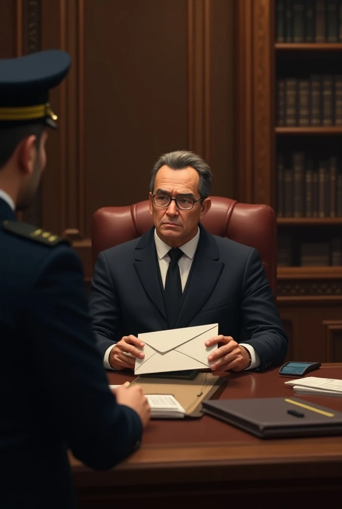 Official receives a messenger envelope in the office in person - SeaArt AI