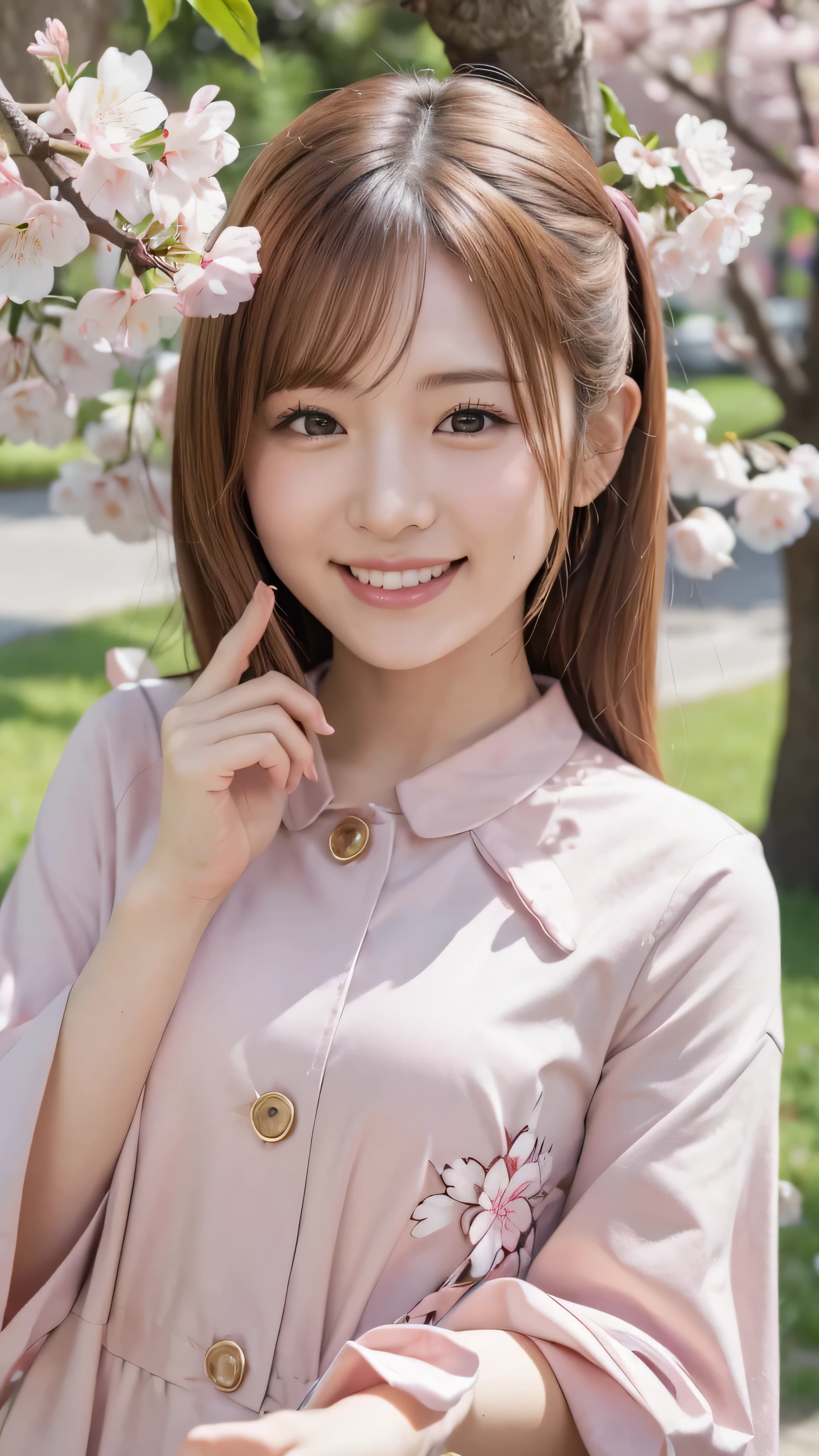 Standing, closeup, smile, cherry blossom 