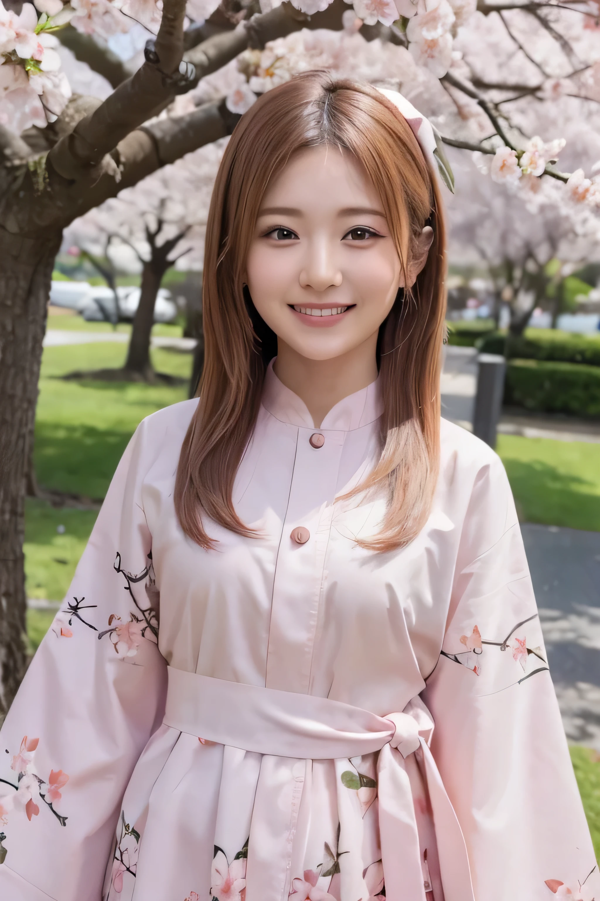 Standing, closeup, smile, cherry blossom 