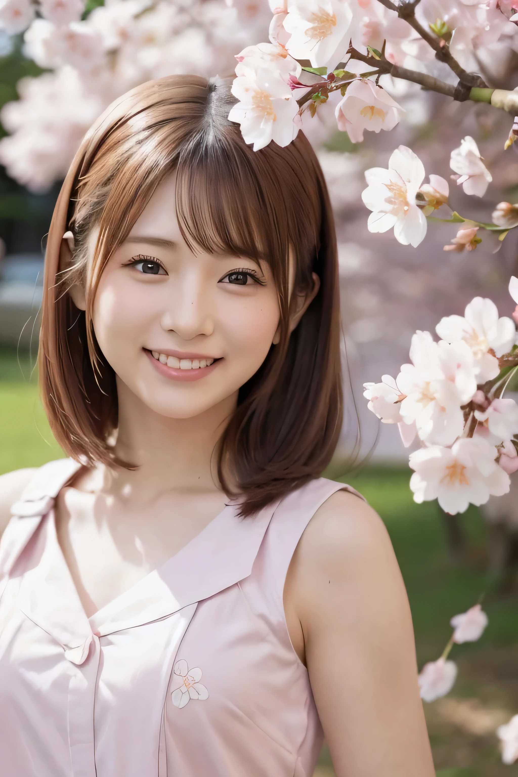 Standing, closeup, smile, cherry blossom 