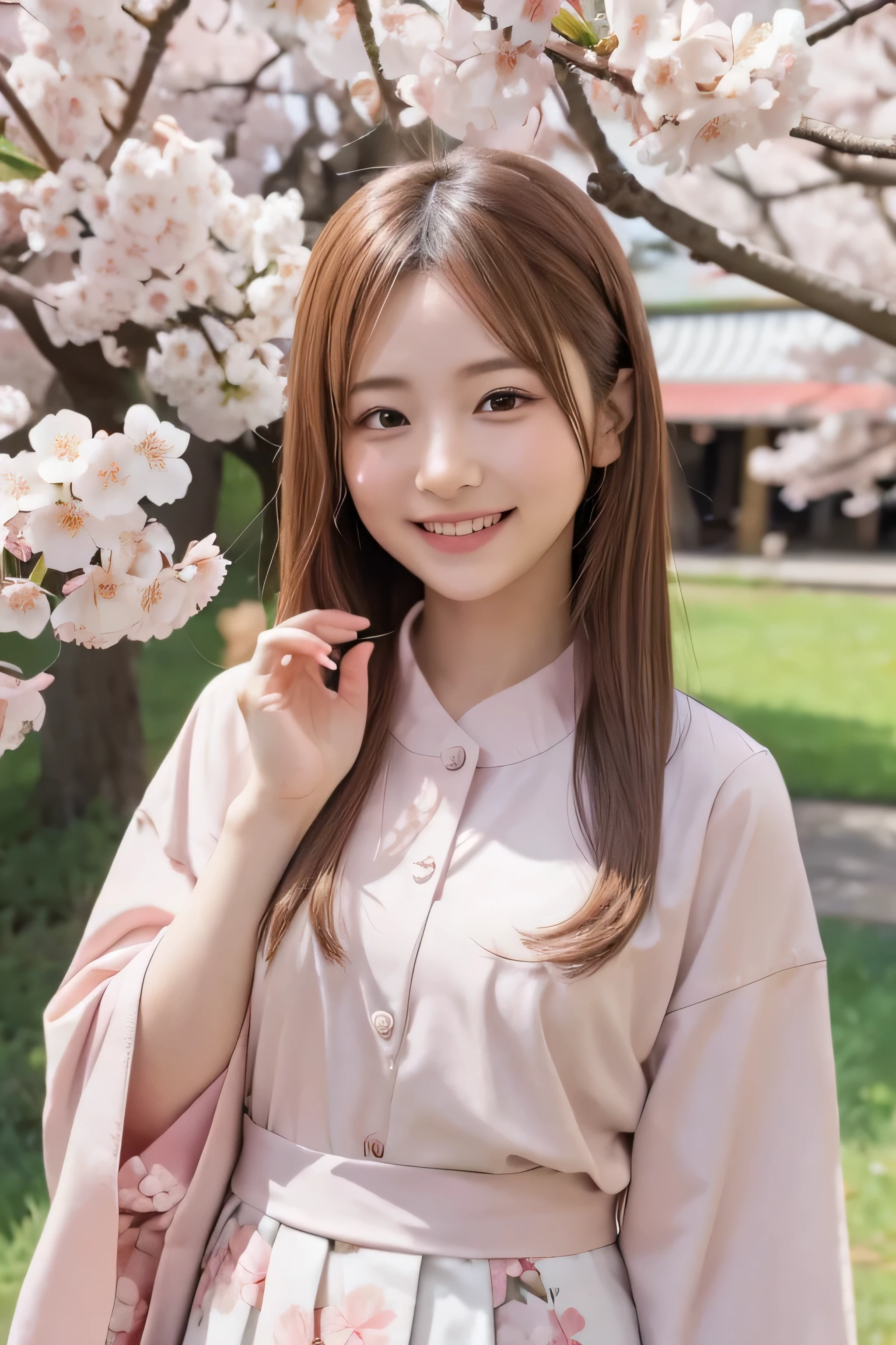 Standing, closeup, smile, cherry blossom 