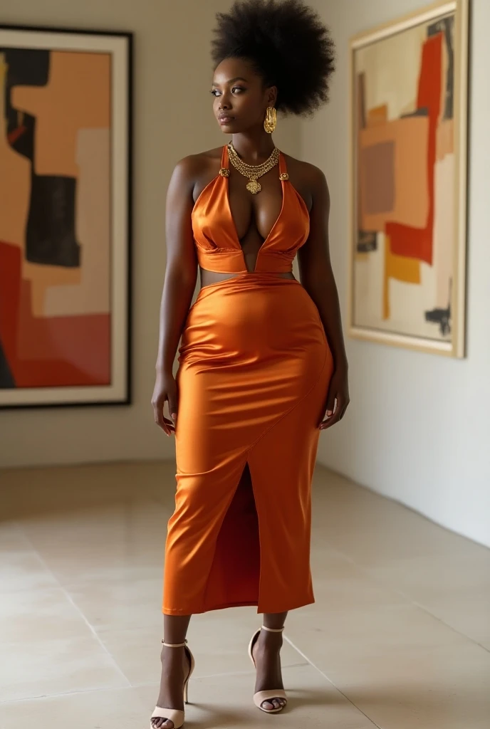 Sensuel, belle, rondes, attractif, Africain avec robe transparente