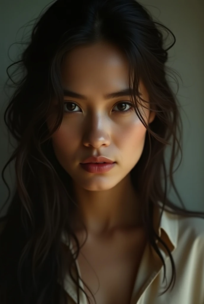 Place the woman on a dark background to focus all the attention on her face.. This image will convey a feeling of seriousness and strength. Let hyperrealism come to life on your Instagram cover!!"