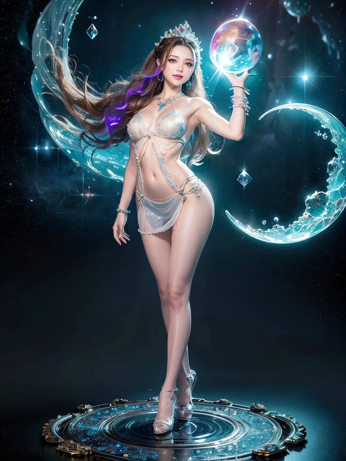 (overarching theme: (sci fi movie|1920s Flapper undertones| 1920s Charleston Dance Style)),(multiple subjects)(complex details)(a very high quality,4k,8k,highres,masterpiece:1.2), ultra-detailed, realistic, photorealistic:1.37, HDR, UHD, studio lighting, extreme detail description, professional, vivid colors, bokeh, best quality,realistic,higres,masterpiece:1.2), An Attractive Woman (Mila Kunis(age 25),(hair dyed bright color)|alien), a secret society of shapeshifting humans [scifi|fantasy], lovely inhuman eyes, wearing Princess Leia's iconic bikini, she is dancing for Han Solo in a Pleasure Bar, many aliens sit at tables, safe for work, no nudity, show her entire body, full body picture head to toe, make the men go wild, wiggle jiggle, seductive pose, magic, power of love, breathtaking, enticing, full body, entire body, show her from head to toe, show her entire body, safe for work, pasties, no nudity, lust, seductive, double check anatomy, proper anatomy