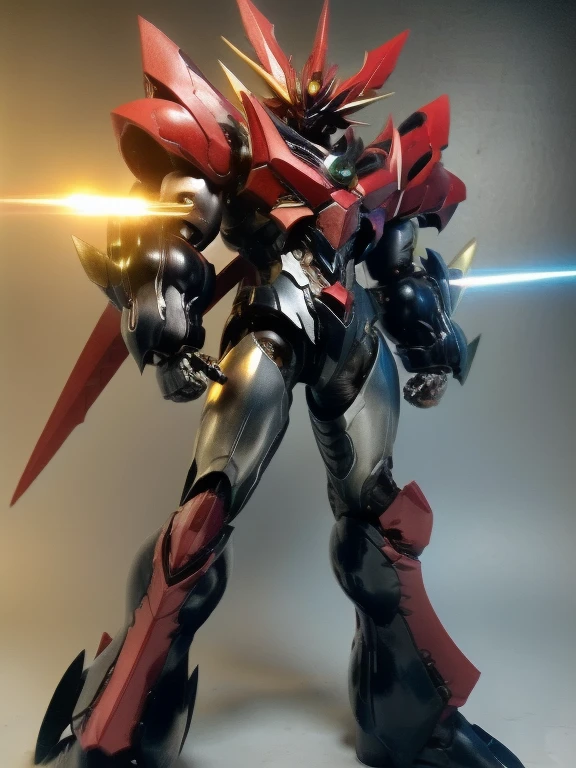 Humanoid Mecha,  fully sealed shoulder guard , Matching arm and leg guards, whole body,  Full Armor , Super Robot, Robust and agile design, (The main colour is white.、Red and blue accents。,  concept was inspired by super robots,  Mazinger Z Concept Chest Armor ,  temporarily stop ,  in the center standing, The ),  sophisticated mature art style , (Aura Effect,  energy ,  glowing eyes, Armor Shines), ((ＳＲＳ)), metallic, glowing eyes　 dramatic,  Kampala,  best quality ,  Kampala,  very detailed , Fine painting, Very delicate, professional, 完璧なボディprofessionalポーション,  anatomically correct, Symmetrical face,  very detailed 目と顔,  high quality eyes , creativity, RAW photo, 超 Kampala, 32K, Natural Light, Cinema Lighting, masterpiece-anatomy-perfect, masterpiece:1.5　 glowing eyes　Mazinger Kaiser　Big Eyes　 eyes are shining　