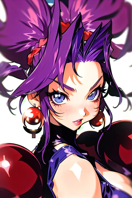 Several girls, Toushinden ,  retro art style,  masterpiece , melhor qualidade purple hair blue eyes  lipstick red earrings blue 