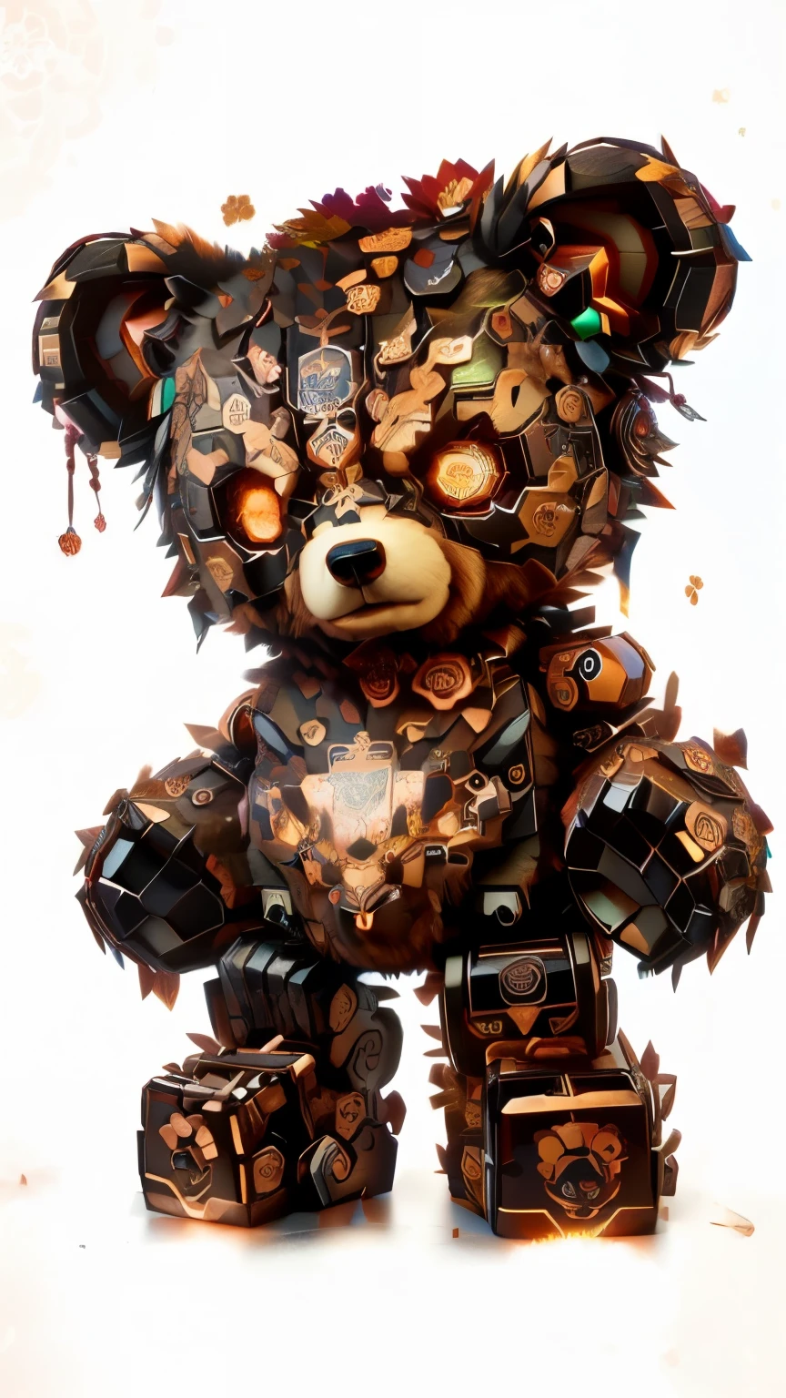 there is a teddy bear with a bunch of flowers on it, ripped bear, digital art from danganronpa, candypunk character design, cute detailed digital art, cute elaborate epic bear, inspired by Kagaku Murakami, half robot half bear, character art of maple story, skottie young