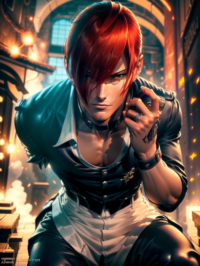 A hand is held like a cat, (Perfect details, masterpiece, Good details), (, Perfect eye details, Perfect anatomy details, (Iori Yagami, King of Fighters,), Iori Yagami, KOF, (original design :Yagami-an,),Perfect movement without errors, Perfect details without errors, Excellent anatomical details, Redhead,Sharp eyes, official art, 8k CG screen background, extremely detailed unit, perfect lighting, bright and colorful front lighting, glowing skin (masterpiece: 1.0), (best quality: 1.0), ultra high resolution, 4K, ultra detailed photography, 8k, HDR, high resolution, nonsense: 1.2,  Kodak Portra 400 , film grain , blurred background, bokeh: 1.2, lens flare, (vibrant_color: 1.2), professional photography, (beautiful_face: 1.5), (narrow waist)
