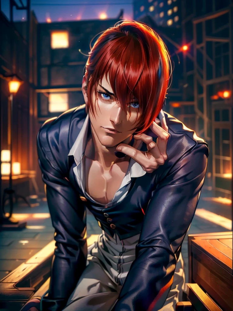 A hand is held like a cat, (Perfect details, masterpiece, Good details), (, Perfect eye details, Perfect anatomy details, (Iori Yagami, King of Fighters,), Iori Yagami, KOF, (original design :Yagami-an,),Perfect movement without errors, Perfect details without errors, Excellent anatomical details, Redhead,Sharp eyes, official art, 8k CG screen background, extremely detailed unit, perfect lighting, bright and colorful front lighting, glowing skin (masterpiece: 1.0), (best quality: 1.0), ultra high resolution, 4K, ultra detailed photography, 8k, HDR, high resolution, nonsense: 1.2,  Kodak Portra 400 , film grain , blurred background, bokeh: 1.2, lens flare, (vibrant_color: 1.2), professional photography, (beautiful_face: 1.5), (narrow waist)
