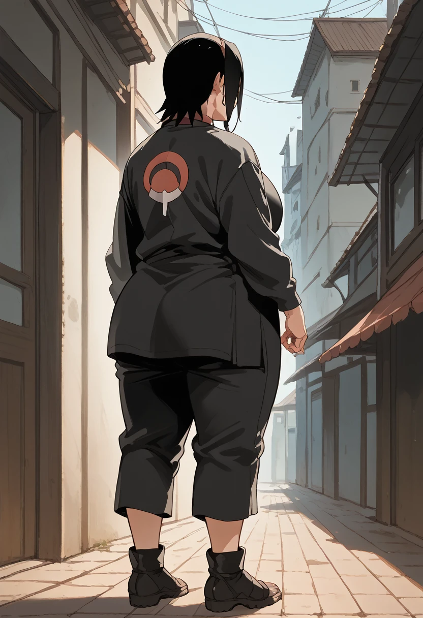 sarada uchiha, huge breasts, back profile, standing, plump, full body
