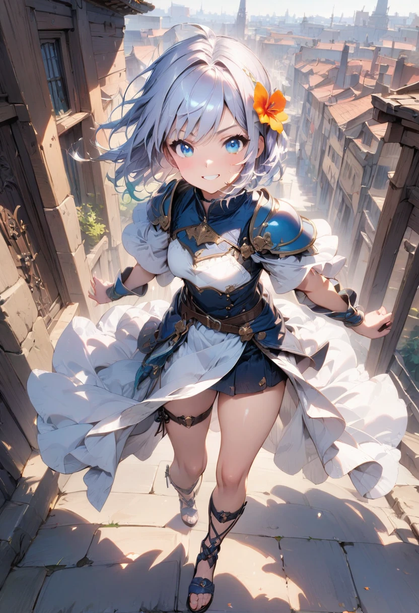 Beware,Masterpiece,Top Quality,High Resolution,Highly Detailed,Star Town Suisei, blue hair, one side ponytail, blue eyes, small breasts, white leotard, detachable sleeves, micro mini skirt, knee high socks, adventurer's guild, reception counter,. Embarrassed,Blushing,Expecting face,(molester),(strong faced man),man puts his hands on her waist and hugs her,Rape,Tattered clothes