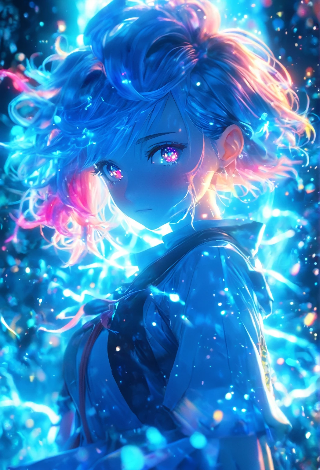 a girl with blue hair and a blue dress in the woods, anime girl with cosmic hair, anime style 4 k, anime art wallpaper 4 k, anime art wallpaper 4k, anime styled digital art, beautiful anime art style, anime wallpaper 4 k, anime wallpaper 4k, anime digital art, digital anime art, anime girl with teal hair, anime art wallpaper 8 k