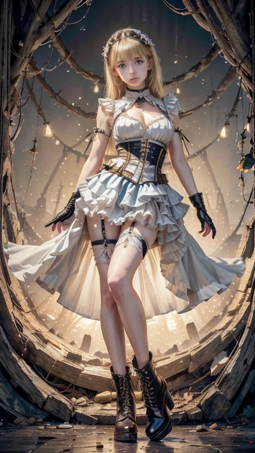 giantess art, highly detailed giantess shots, giantess, Two legs, Five fingers, short hair, super giant princess, A beautiful girl who is bigger than any skyscraper, Wearing rimless glasses, Big Breasts, White gorgeous dress, White Pantyhose, white pantyhose, White stiletto sandals, toes visible through pantyhose, Destroying cities, A very small big city, Miniature metropolis, Full body description, GTS, giga giantess, stomping city, crash city, tiny city, micro city, pantyhose feet, High resolution, highest quality, masterpiece, princess dress, 