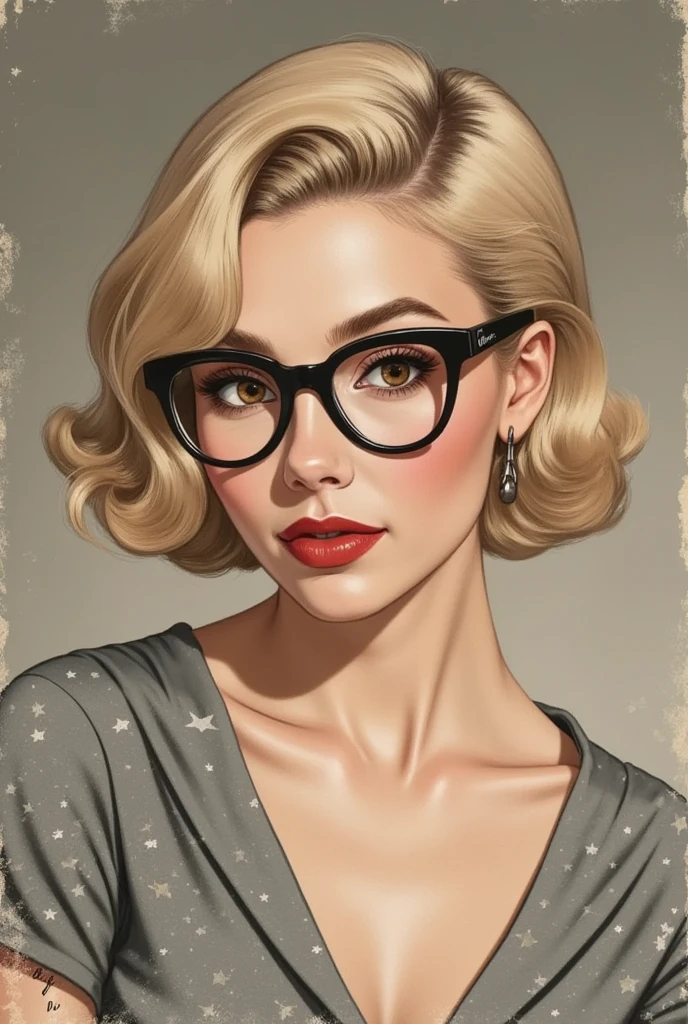 beautiful woman, short hair and blond, glasses, focus on the face.