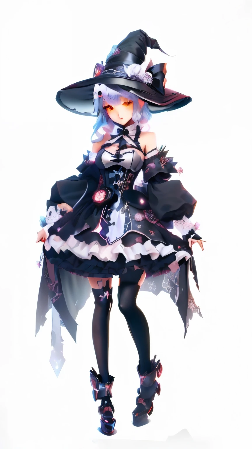 anime girl in a black and white dress and a black hat, touhou character, **** in dress, from touhou, noire, cute anime waifu in a nice dress, gothic maiden anime girl, anime full body illustration, witchcore clothes, , rem rezero, from the azur lane videogame, mechanized witch girl, full body picture