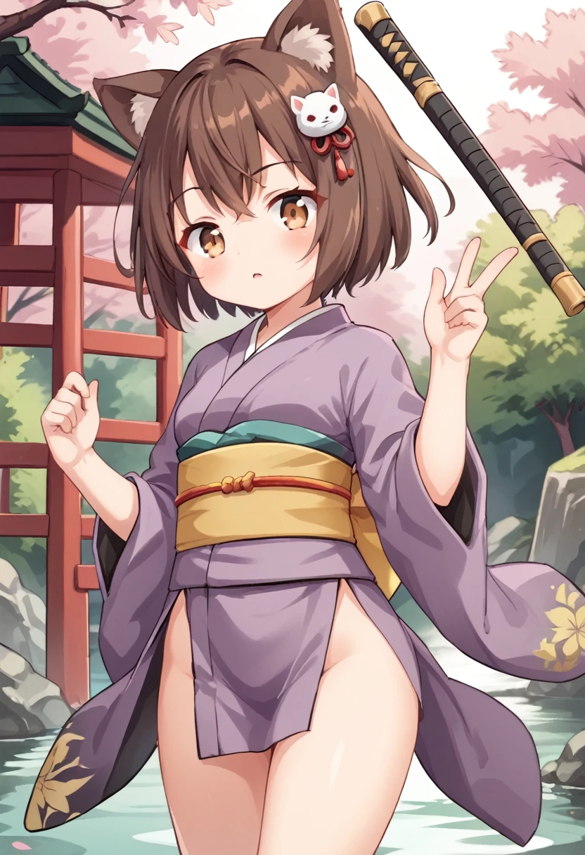 kanaotsuyuri, kanao tsuyuri, Black Hair, butterfly, butterfly hair ornament, (Purple eyes:1.1), side ponytail, ponytail, 
Hakama, No underwear,Hakamaが開けて胸が露出,topless,Small breasts,whole body, Depicted to the toes,  Plump nipples, 
break looking at viewer,
break outdoors, In the woods,Sprinting, Frightened face, Being chased, dash, 
break (masterpiece:1.2), Highest quality, High resolution, unity 8k wallpaper, (figure:0.8), (Beautiful attention to detail:1.6), Highly detailed face, Perfect lighting, Highly detailed CG, (Perfect hands, Perfect Anatomy),(((Run through))),  Waving your arms, My chest is shaking