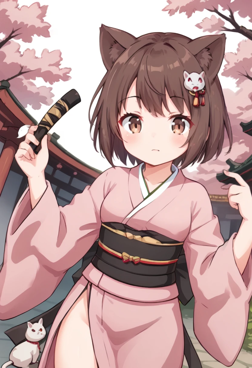 1girl, animal ears, brown hair, hair ornament, japanese clothes, kimono, short hair, ninja