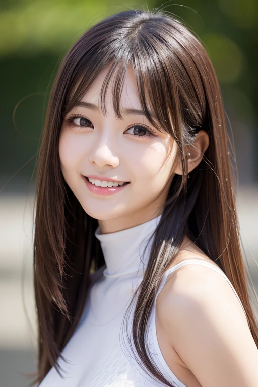 Highest quality, masterpiece, Ultra-high resolution, (Realistic:1.4), RAW Photos, One girl, White Dress, Off the shoulder, Flower Field, Glowing Skin, A light smile