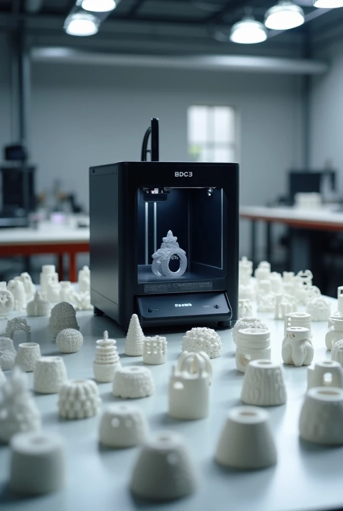 3D printer Form3 from formlabs and a view of many printer-output ring ...