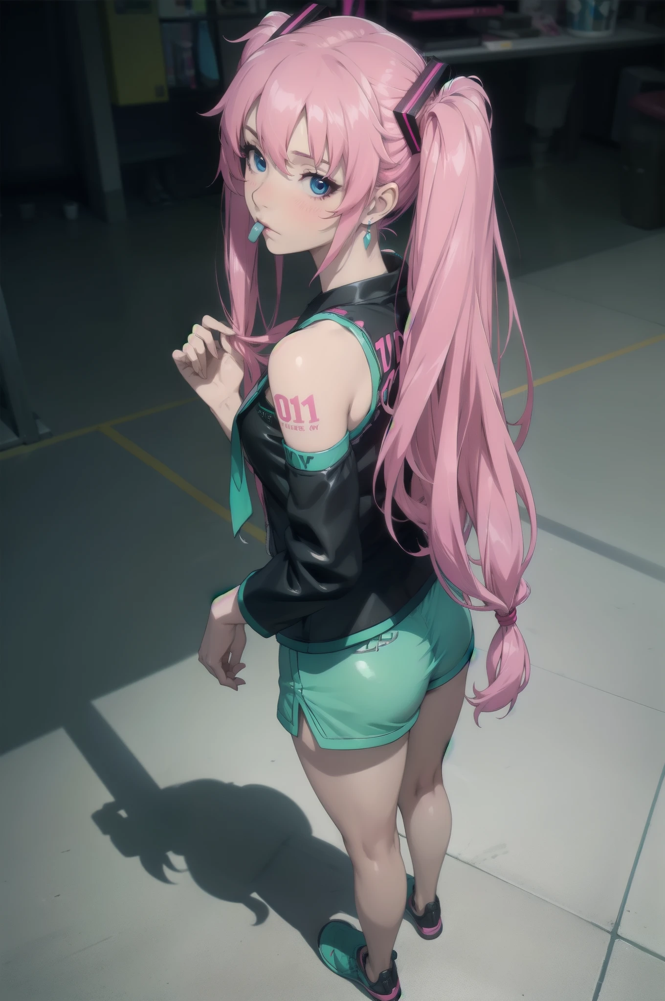 beautiful woman with rainbow gradient hair (mega twintails) 8k, masterpiece, highly detailed, solo,
(Metro City),
boom shot,
dancing,
depressed,
leggings with a tunic top