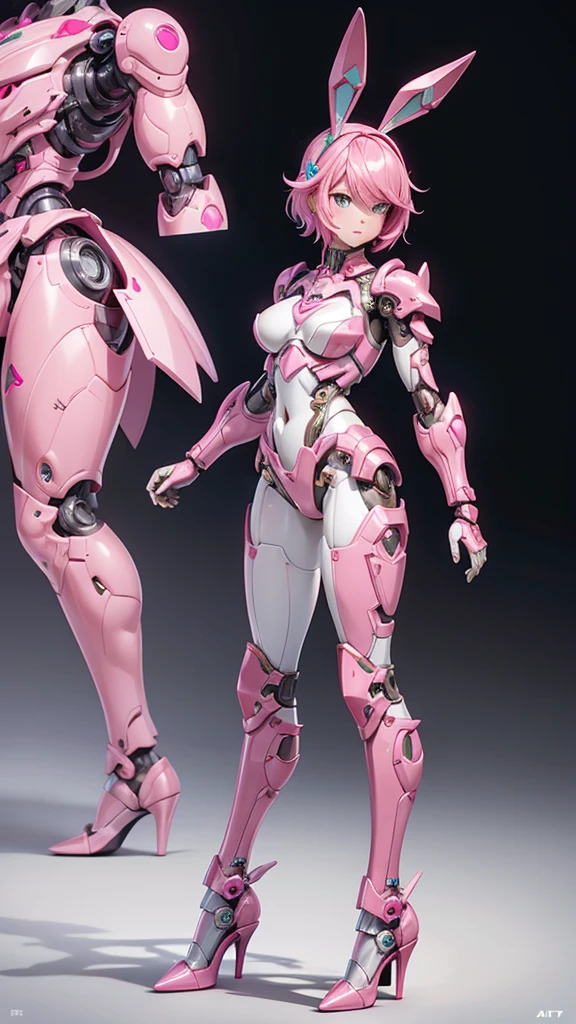 Robot Rabbit Ear Pink Short Hair Female Robot,Metal Rabbit Ear ,Chest,Mechanical joint ...