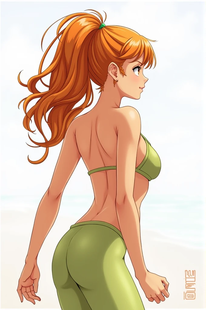 Woman, ginger hair, butt, outside, sunlight,